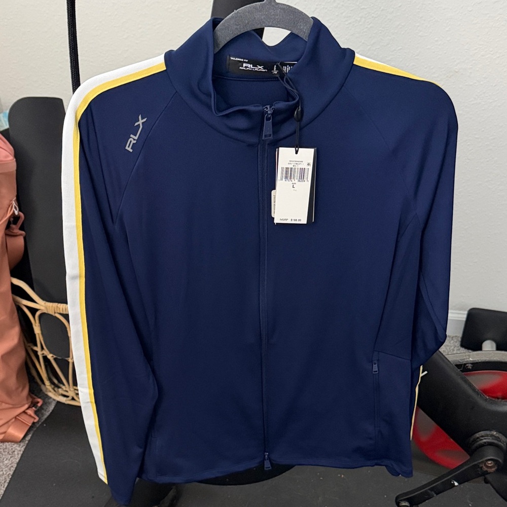 RLX Ralph Lauren Navy Blue Jacket with Yellow and White Accents